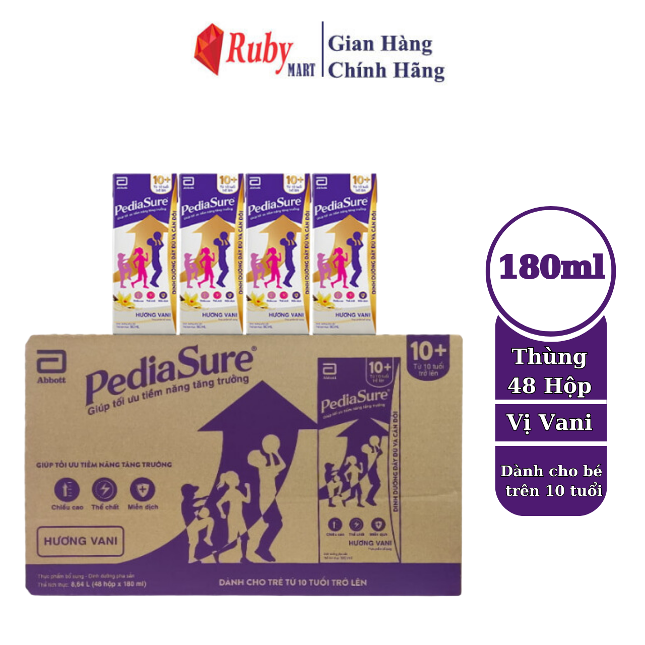 Thùng 48 hộp pediasure 10+ cho trẻ từ 10 tuổi 180ml/hộp