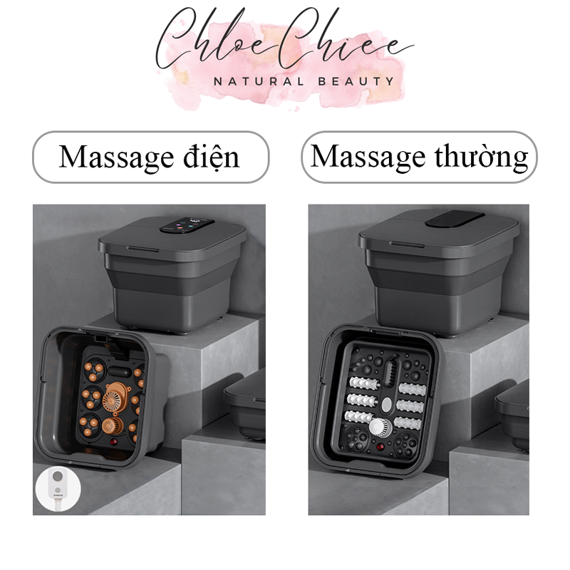 Bồn ngâm chân massage hồng ngoại gấp gọn tặng kèm thảo dược ngâm chân chậu ngâm chân massage cao cấp dụng cụ ngâm chân kèm con lăn massage sục khí thư giãn máy massage chân lưu thông khí huyết tặng thảo dược ngâm chân - chloe chiee