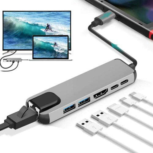 HUB Type C ra 6 cổng HDMI/RJ45/USB 30/TypeC cho laptop, macbook, Dell XPS