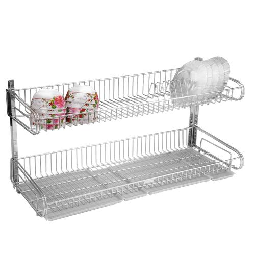 Kệ Chén Inox 304 Treo Tường 80x35x30cm có Khay Hứng Nước
