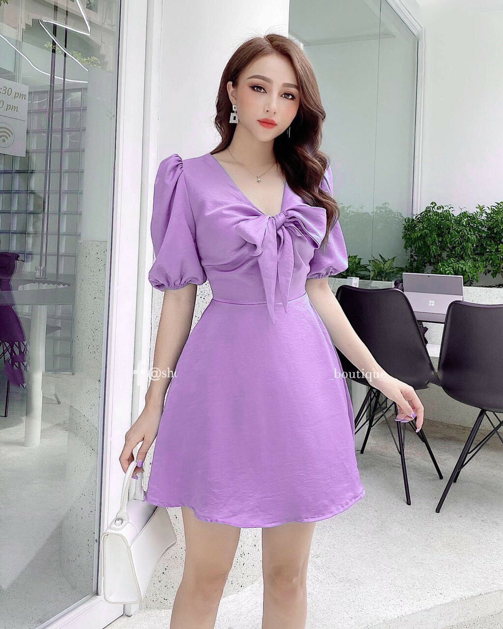 TDD [mẫu mới] Đầm Xòe Tay Ngắn Ôm Eo Thắt Nơ Ngực ( Chất Liệu Đũi ) Free size Từ 40kg Đến 56kg Thời Trang Nữ