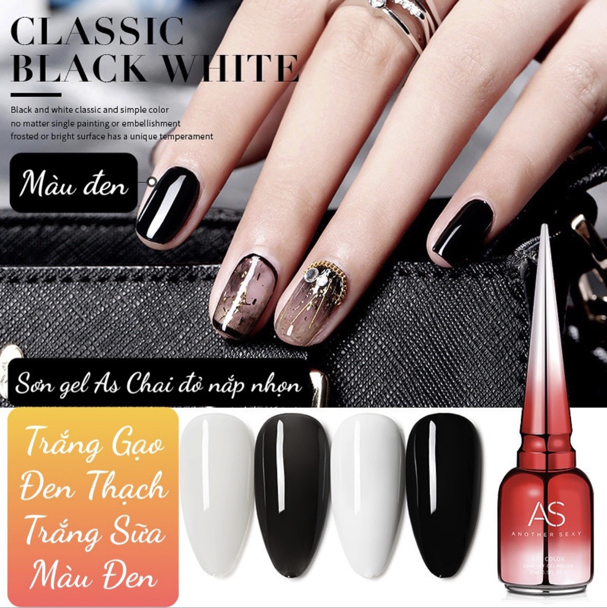 Sơn gel as chai đỏ màu trắng - đen - thạch trắng - thạch đen 15ml