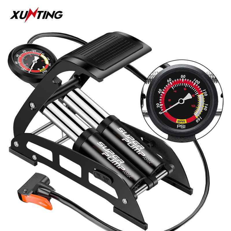 2021 XunTing Bơm xe đạp ô tô xe máy đạp bằng chân 2 nòng Xilanh 6 Bar 160 PSI siêu Bơm chất lượng cao và tiện dụng mang đi xa