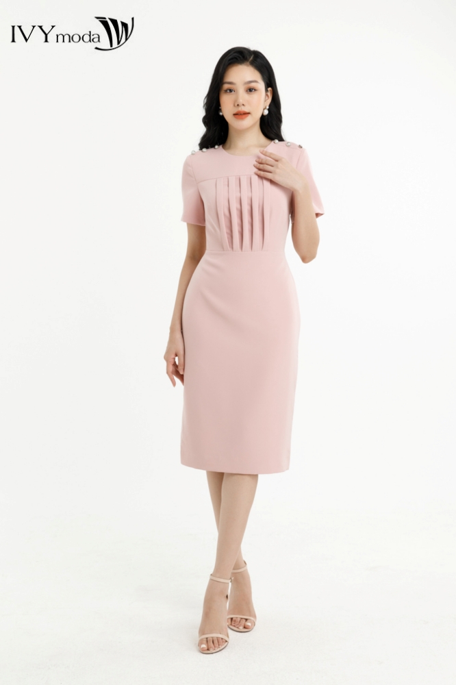 Đầm ôm xếp ly ivy moda ms 48m7644