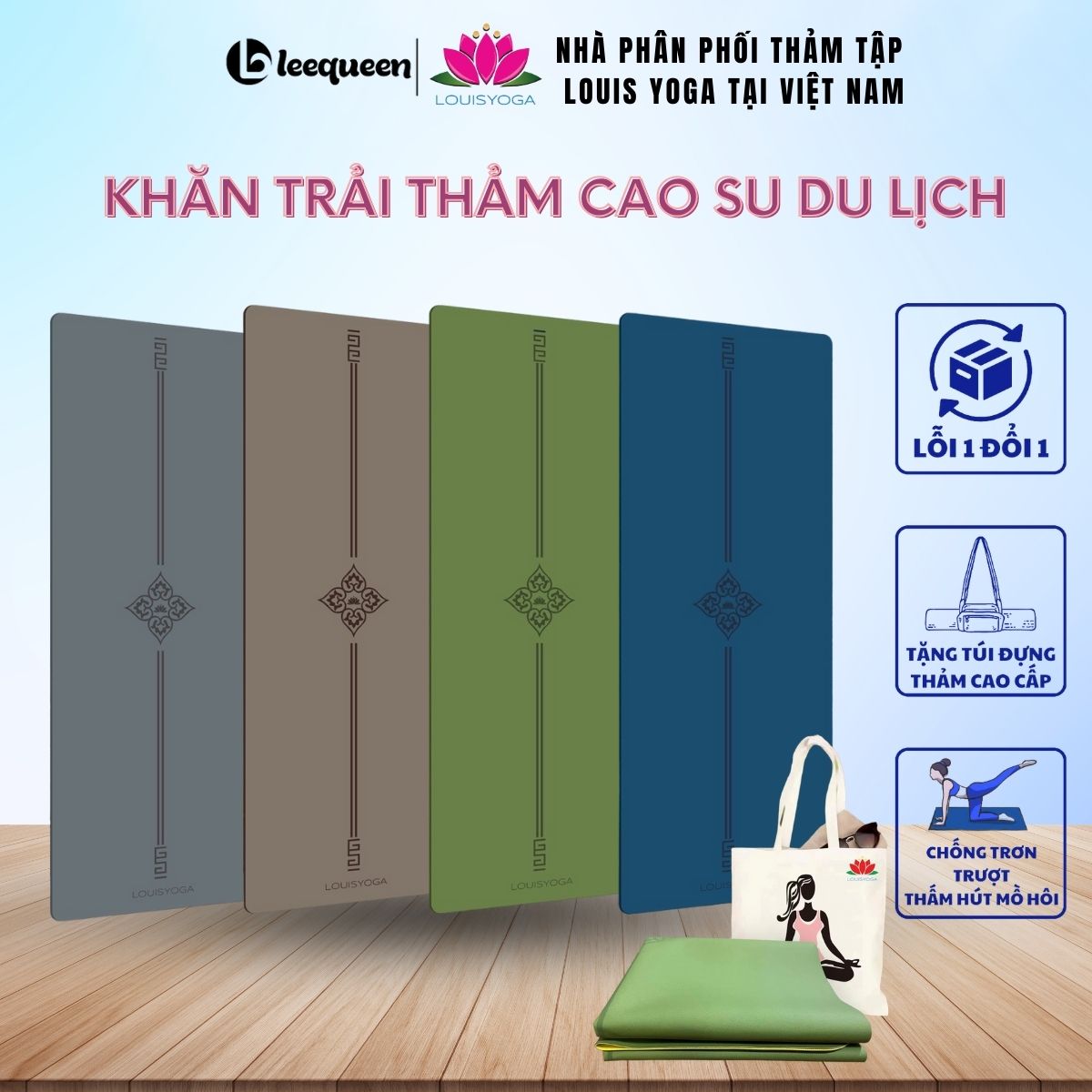 Khăn trải thảm yoga cao cấp chất liệu cao su Thảm tập yoga Louis Yoga, thảm cao su chống trơn trượt, trải thảm TPE