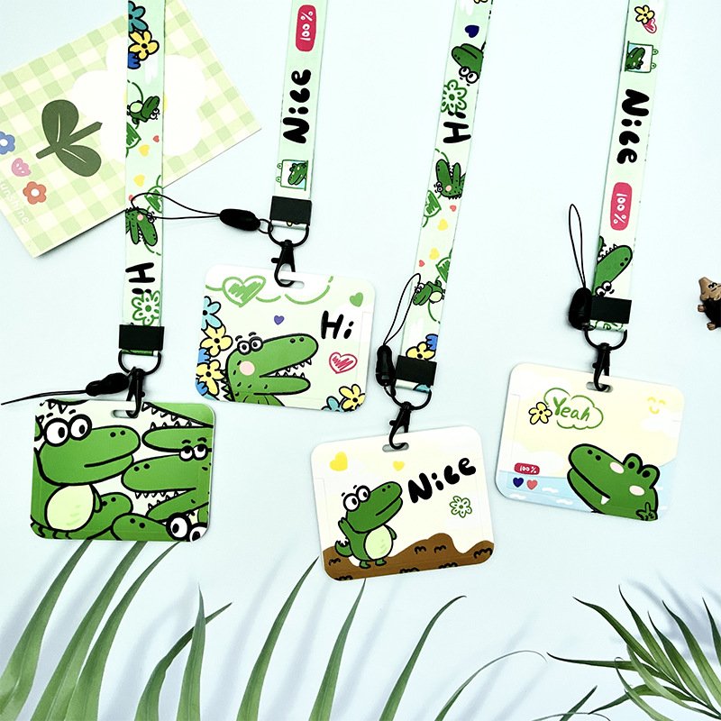 Dây đeo thẻ kèm bảng tên ngang cho nhân viên, học sinh, sinh viên họa tiết dễ thương Chú Cá Sấu Xanh