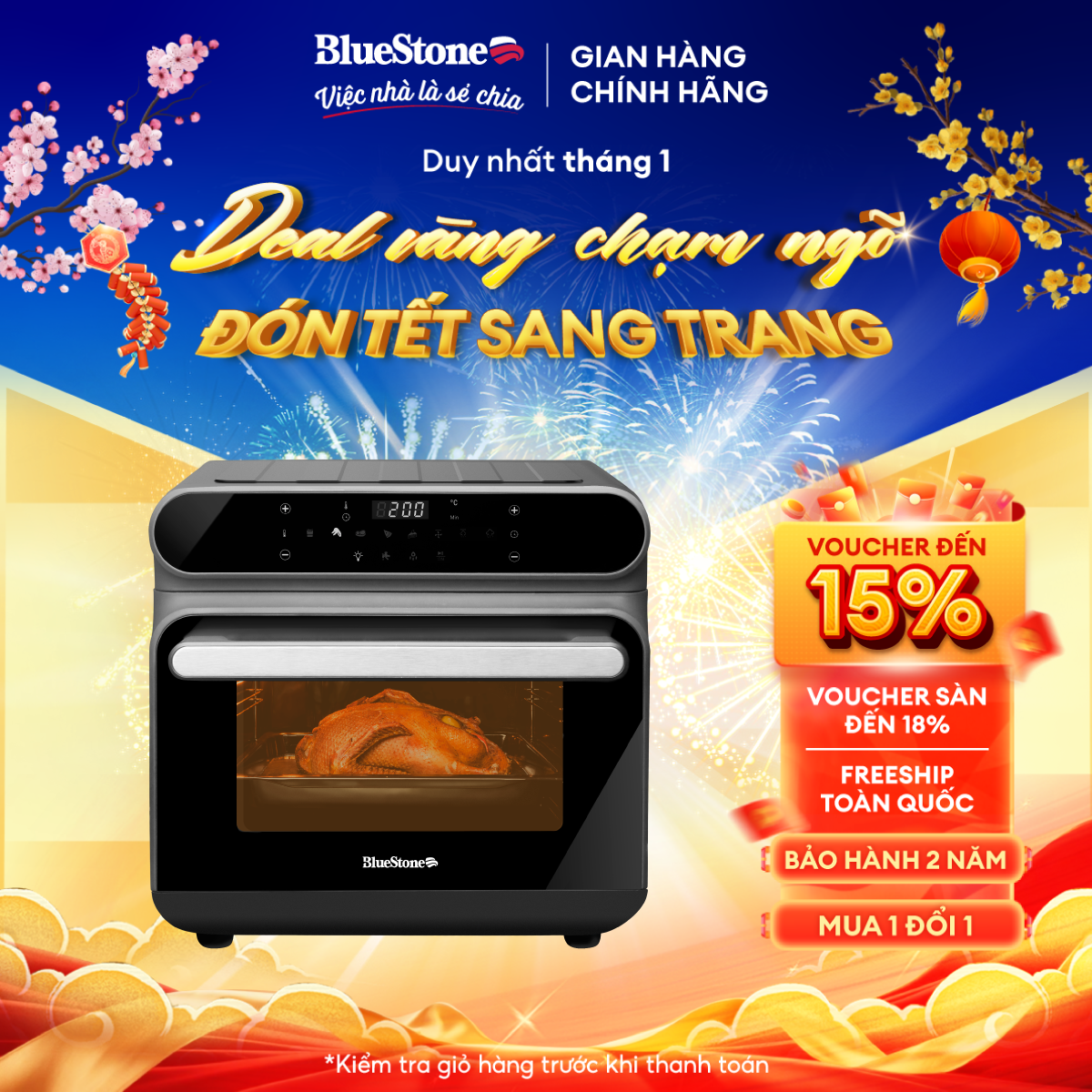 [Trả Góp 0%] Nồi Chiên Không Dầu Kết Hợp Hấp Hơi Nước BlueStone AFB-5895 (24 Lít) - Công Suất Chiên Nướng 1650W, Hấp 985W - Bảo hành 2 năm - Hàng chính hãng