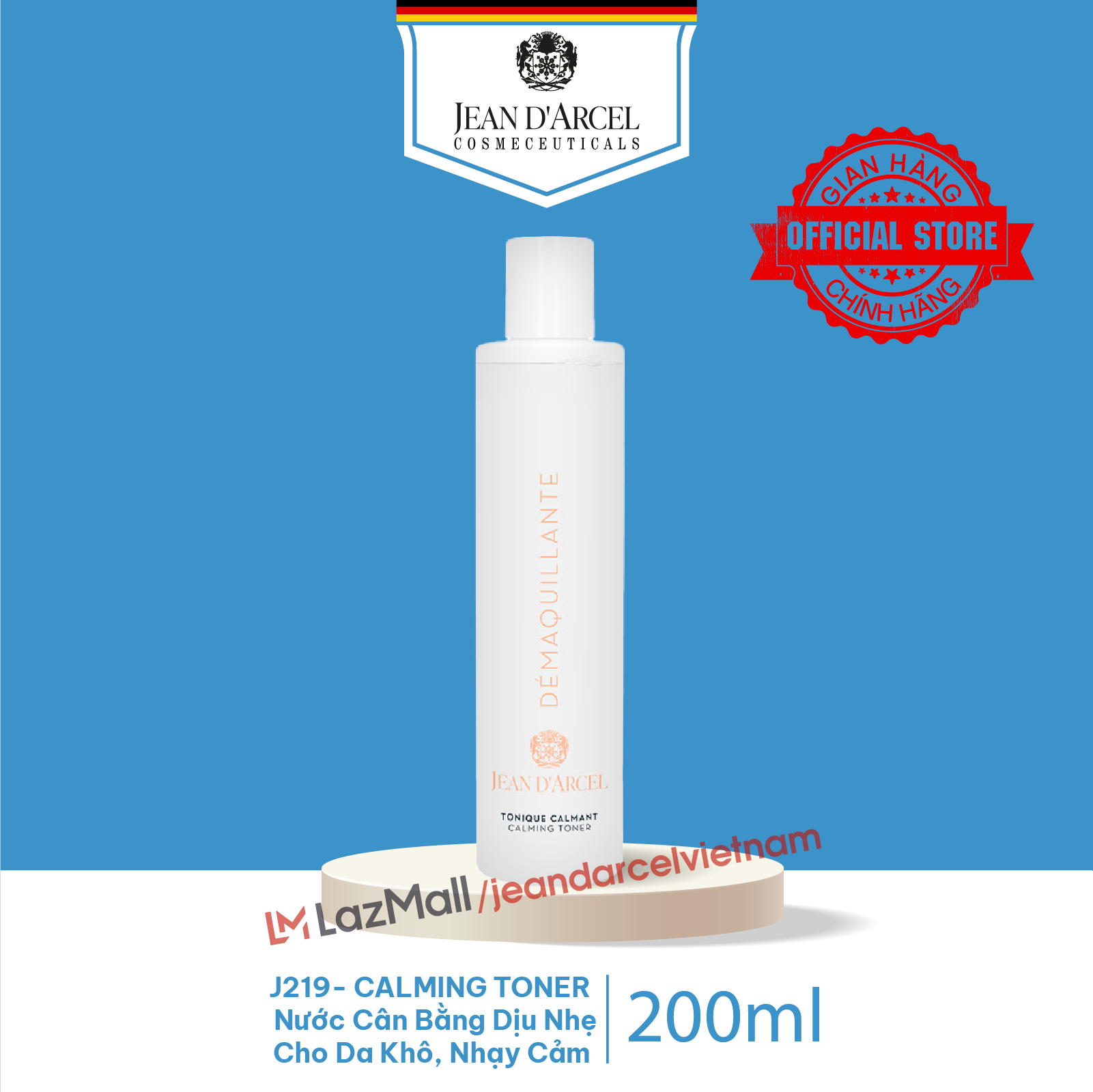 J219 Nước cân bằng dịu nhẹ cho da khô, nhạy cảm - Calming Toner 200ml - Jean d'Arcel