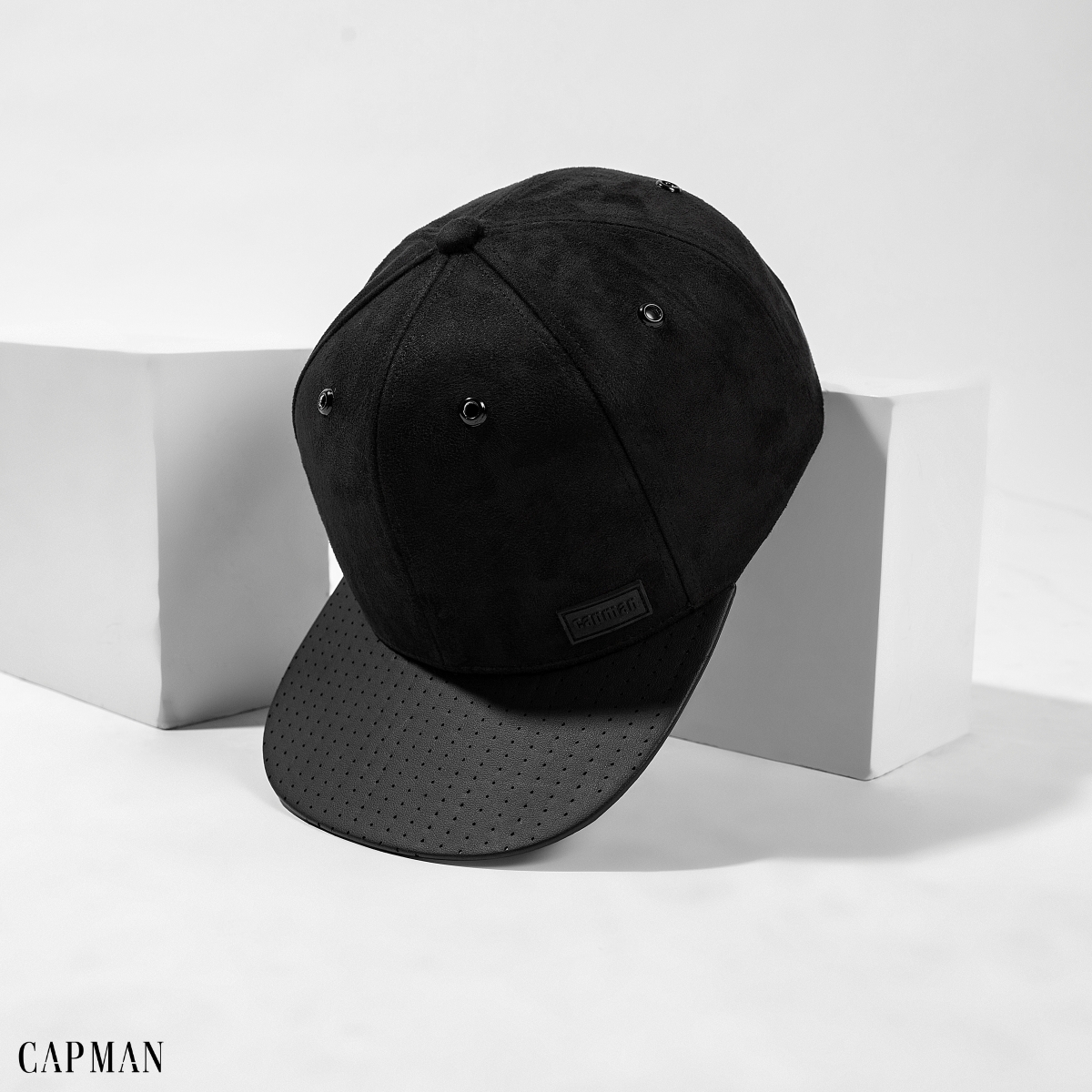 Mũ snapback màu đen trơn phong cách hiphop Capman Club CM148 vải da lộn