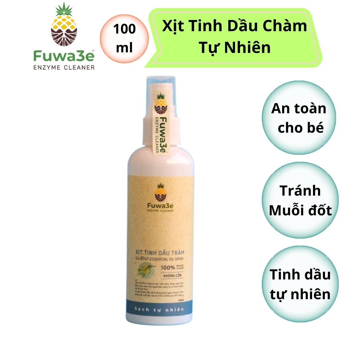 Xịt tinh dầu tràm diệt khuẩn Fuwa3E 100ml, khử mùi kháng khuẩn, chống côn trùng, muỗi cắn - Fuwa3E official store