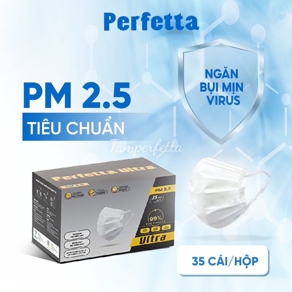 [HCM]Khẩu trang y tế 4 lớp cao cấp Perfetta Ultra PM 2.5 kháng khuẩn ngăn bụi mịn 4 lớp-1 Hộp 35 cái