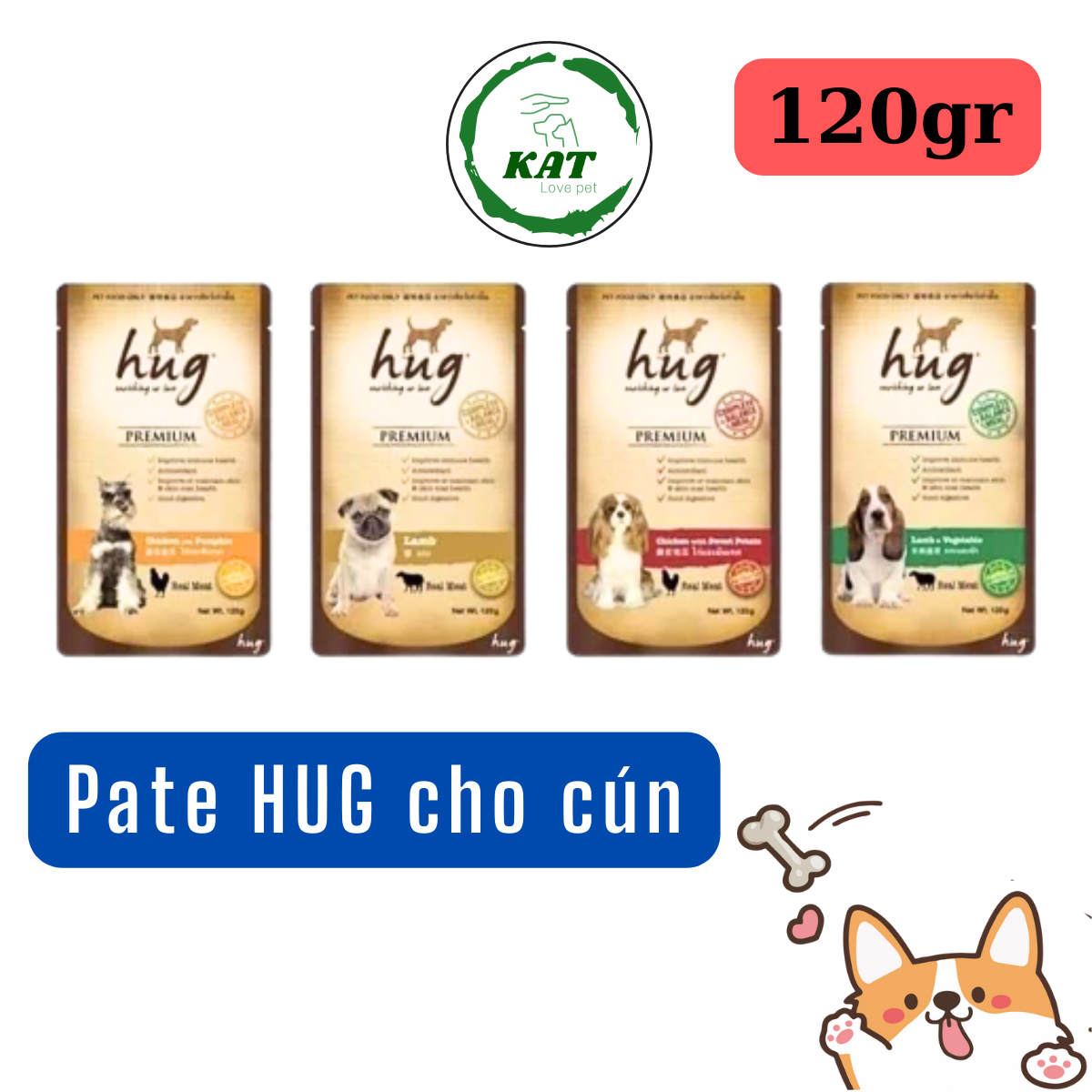 Pate cho chó hug - bổ sung chất xơ - gói 120gr - kat love pets