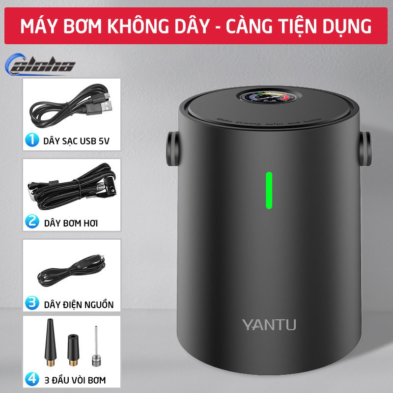 [HCM][Sạc USB] Máy bơm lốp ô tô 12V ống bơm hơi điện tử mini YANTU không dây sạc điện dành cho xe hơi ô tô xe tải xe máy xe đạp có màn hình hiển thị đồng hồ đo áp suất bảo hành 12 tháng A05