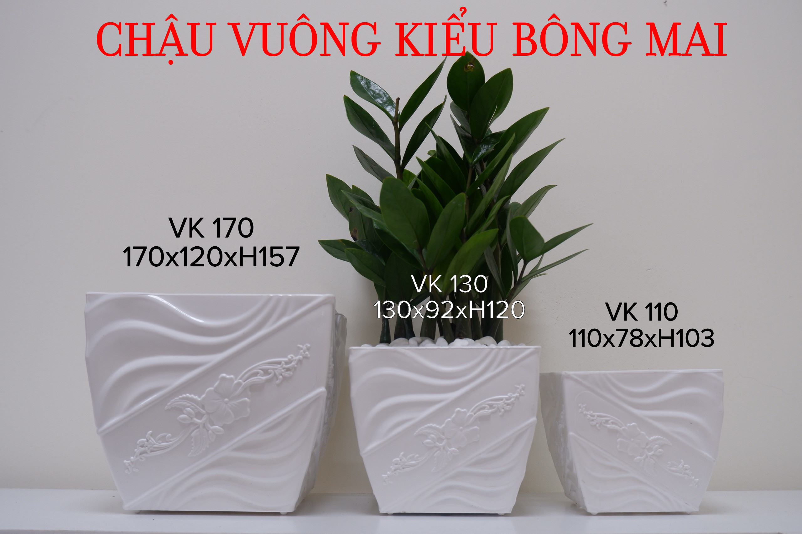 Chậu Nhựa Trồng Hoa Vuông Kiểu Bông Mai (17x12xH15.7cm). Bền Chắc Rất Đẹp, Thiết Kế Trang Nhã. Phù Hợp Trồng Hoa, Trồng Cây Kiểng, Cây Ăn Trái- Hàng VNXK