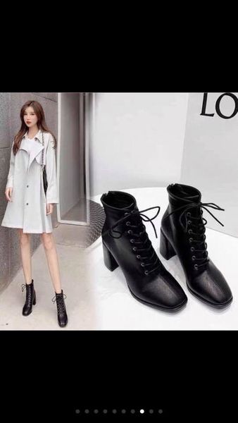 Bốt nữ cao gót, khóa sau mix dây buộc style xứ Hàn