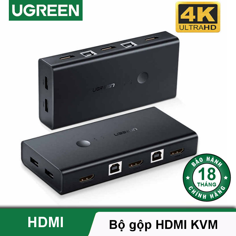 Bộ gộp HDMI KVM 2 máy tính dùng chung 1 màn hình, sử dụng chung chuột và bàn phím UGREEN CM200 50744 Bộ gộp HDMI KVM 2 máy tính dùng chung 1 màn hình, sử dụng chung chuột và bàn phím UGREEN CM200 50744