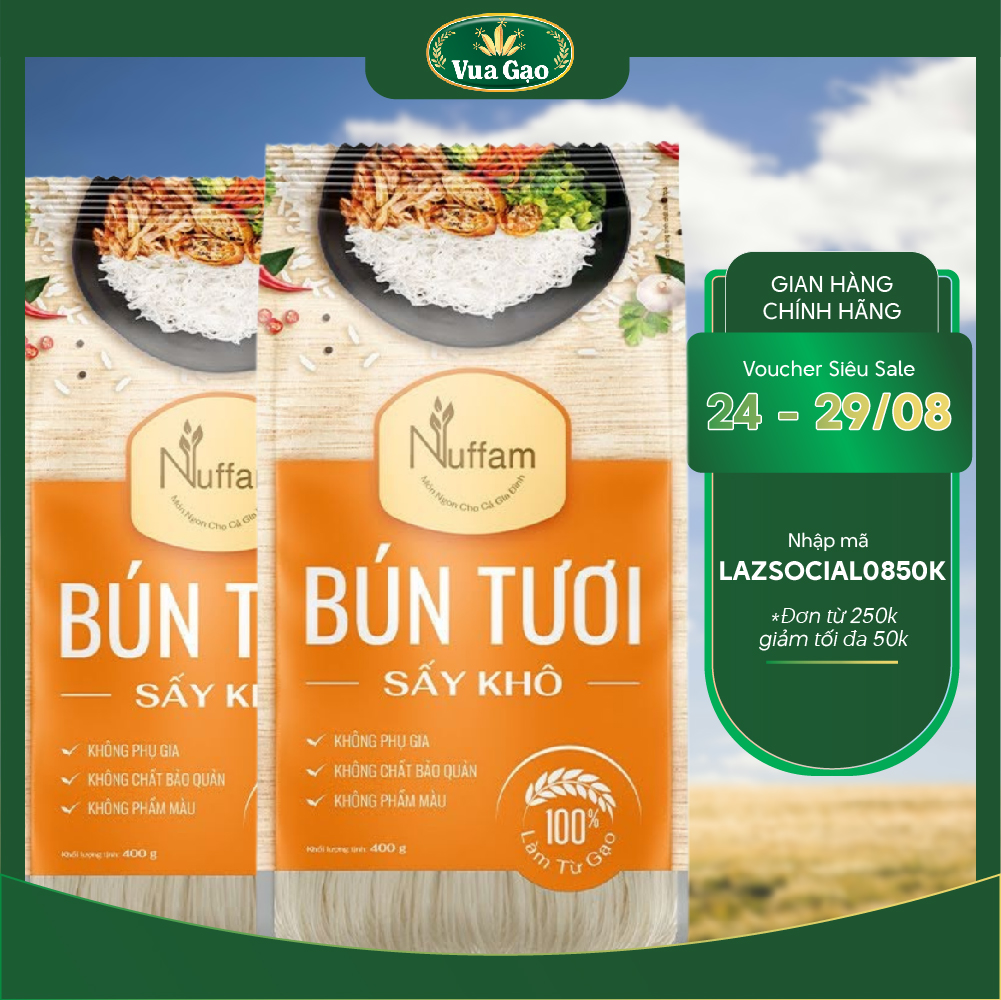 Combo 2 túi bún tươi sấy khô - chính hãng nuffam - túi 400gr