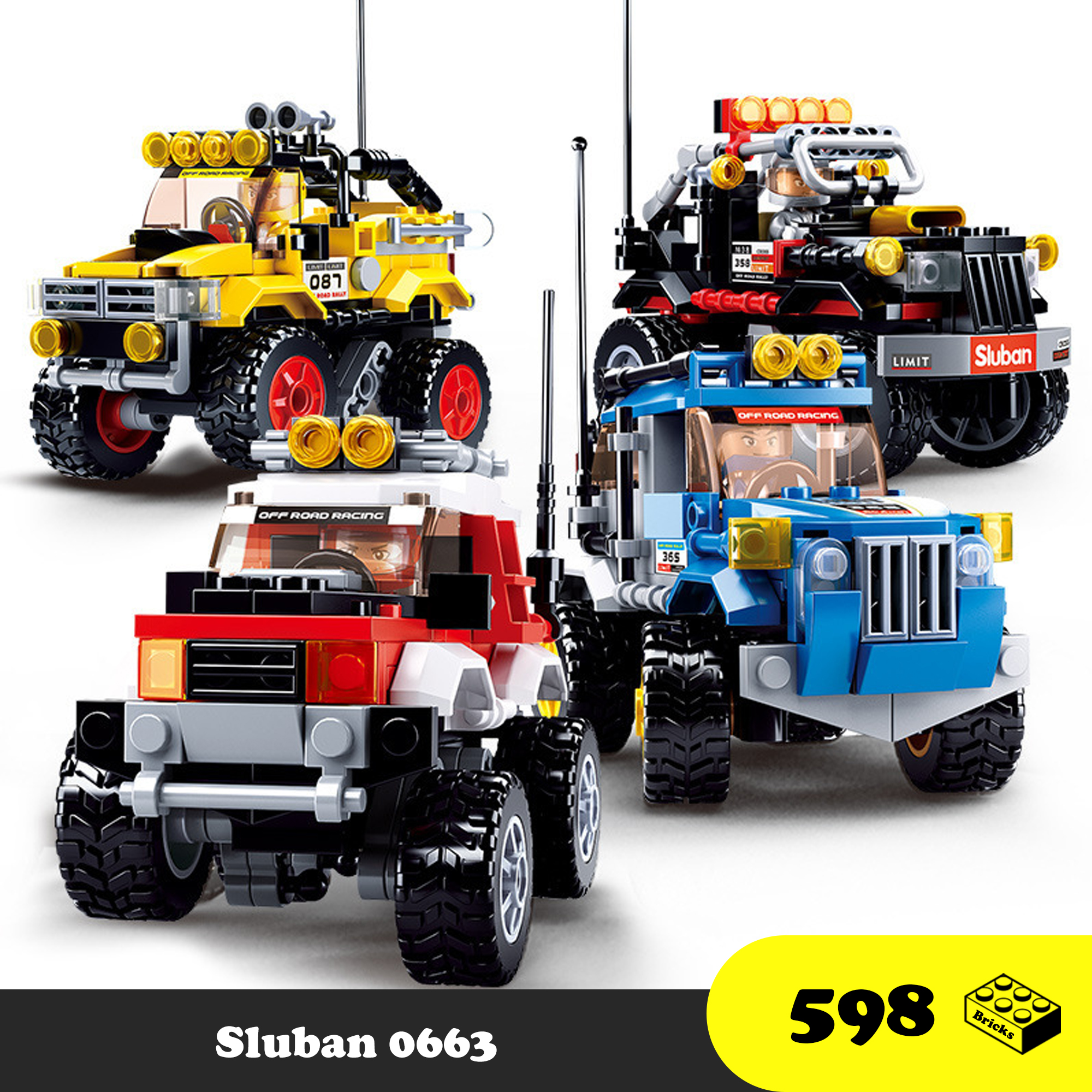 Đồ chơi lắp ráp Xe Địa hình, Xe Tải Quái Vật combo 4 - Sluban 0663 Combo 4 Cars Monsters - Lego