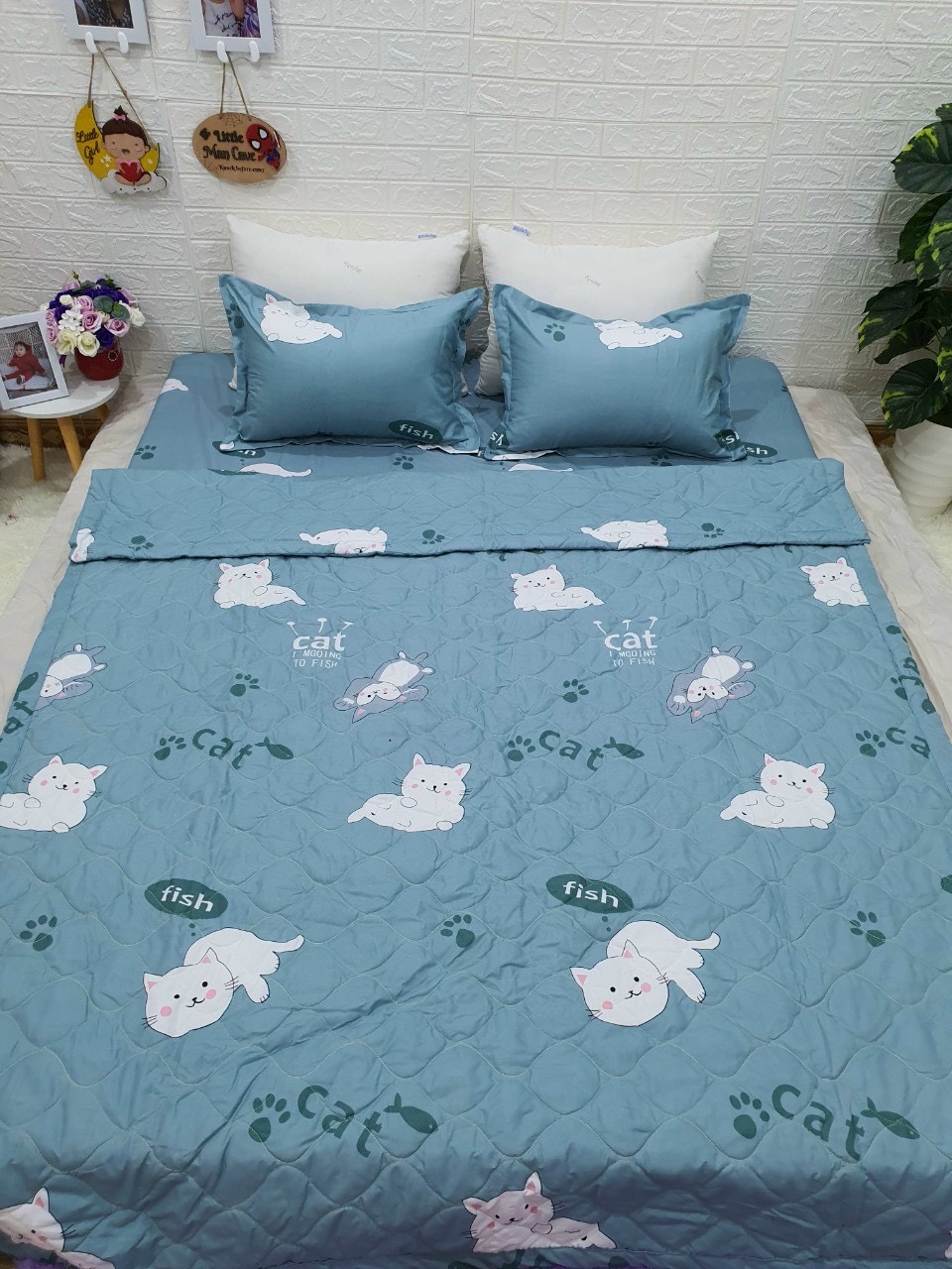 Bộ Chăn Ga Gối Cotton Poly Mèo Cat , Chất Liệu Thoáng Mát , Kích Cỡ Đa Dạng , By. Gòn