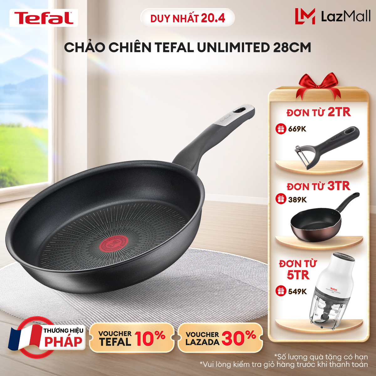 [NHẬP MÃ TEFALOFF30T4 GIẢM 30%] Chảo chiên Tefal Unlimited 28cm