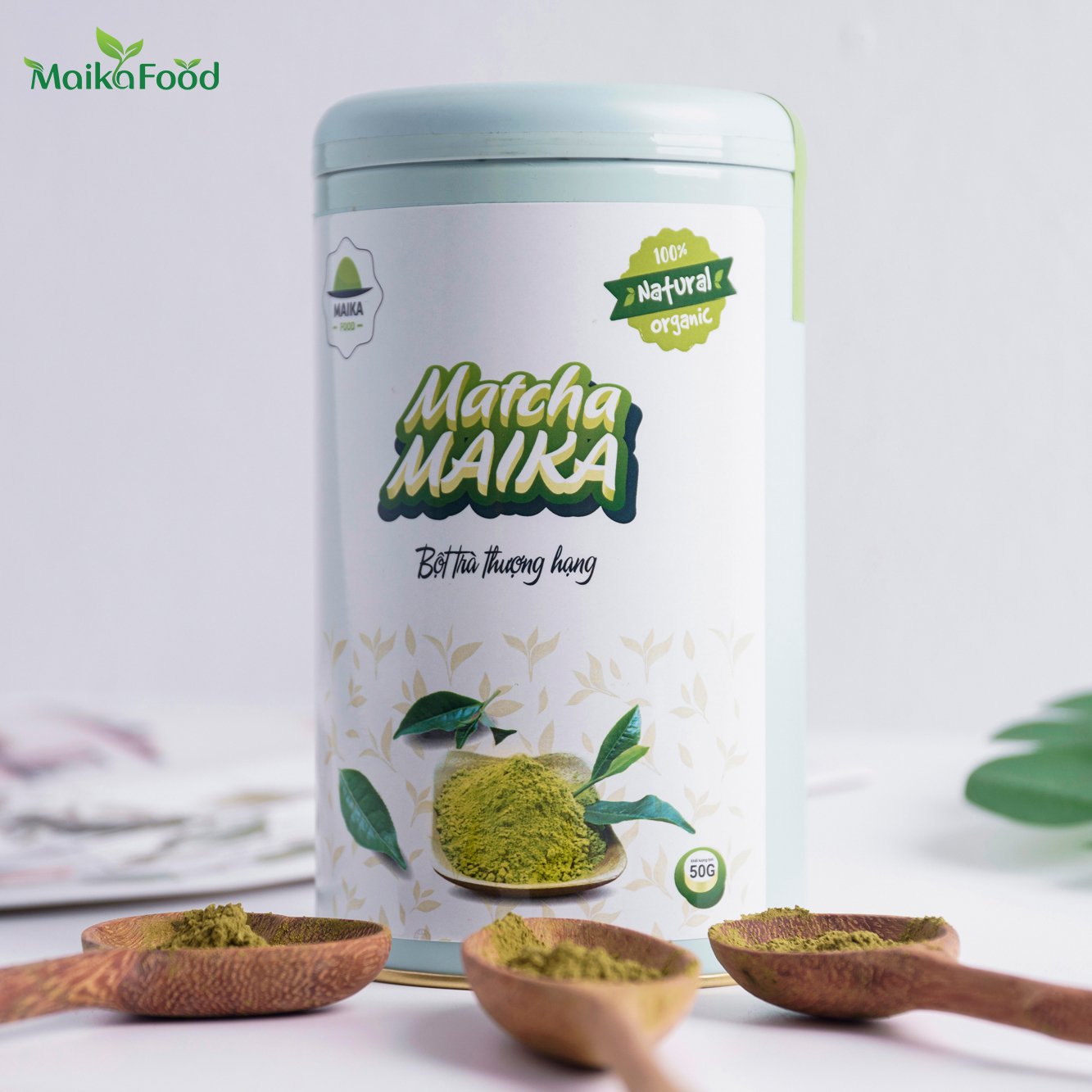 Bột Matcha Nguyên Chất MaikaFood 50gr Hộp Thiếc - Dùng Pha chế, Ngăn Ngừa Ung Thư, Ngăn Ngừa Nhiễm Trùng, Hỗ Trợ Giảm Cân