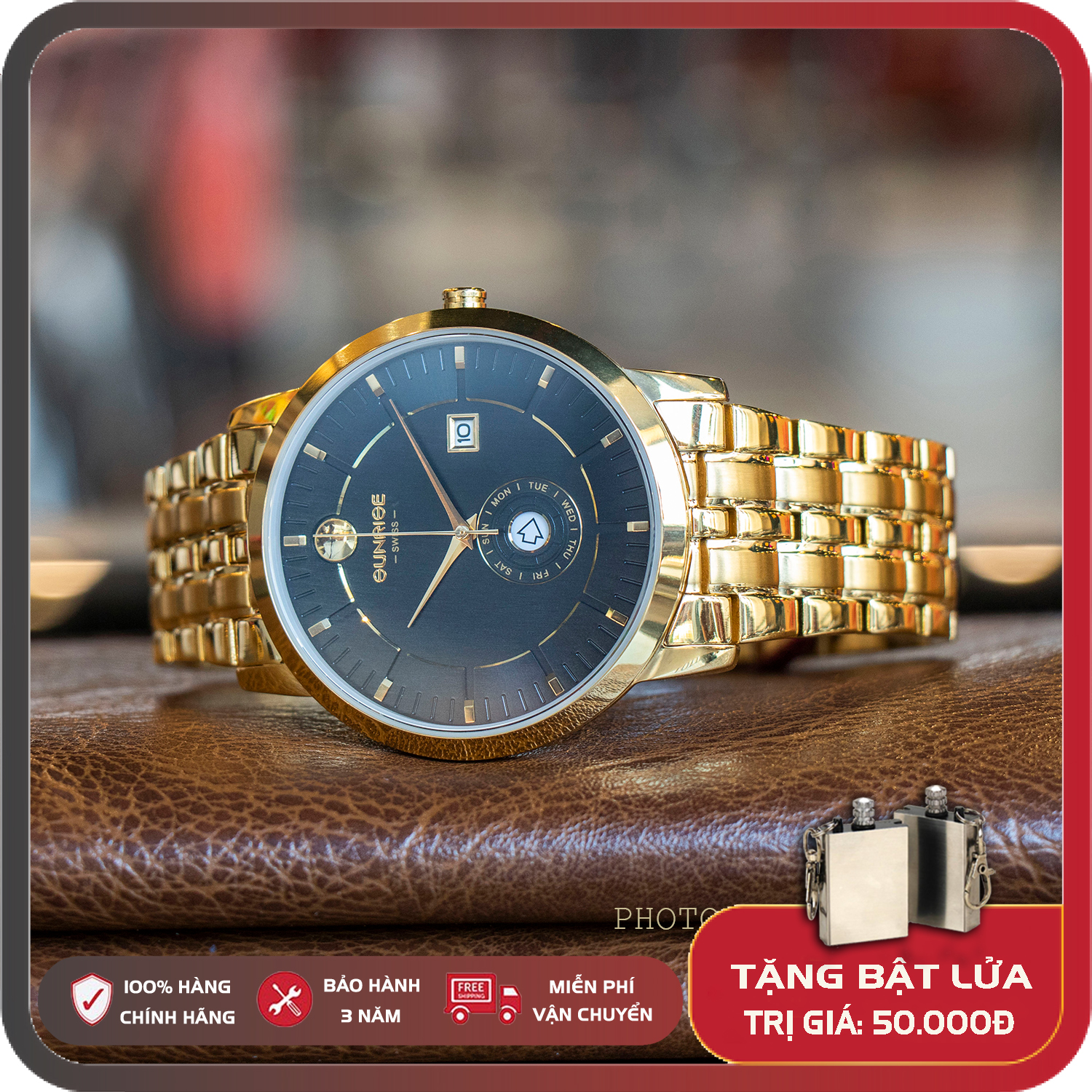 Đồng hồ Nam Sunrise 1115SA Full hộp Bảo Hành 3 Năm Kinh Sapphire Chông Xước Chống Nước Dây Thép Không gỉ 316L