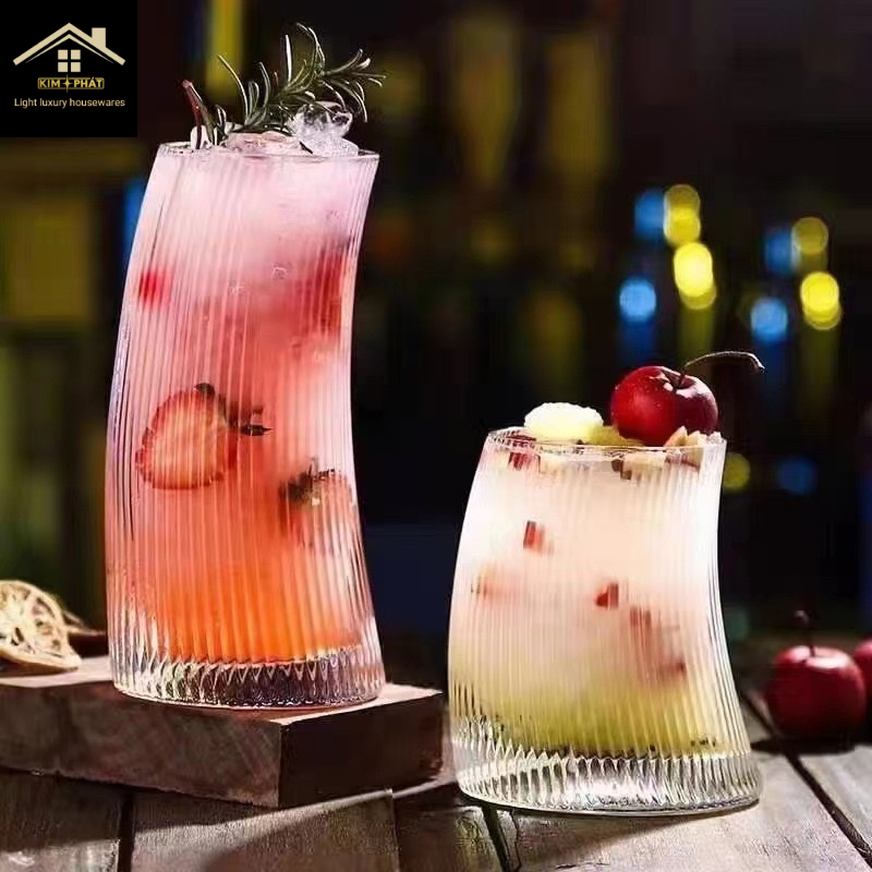 Cốc ly thuỷ tinh cong sọc dọc, ly thuỷ tinh chịu nhiệt không chì, ly decor, sinh tố, cafe..v..v