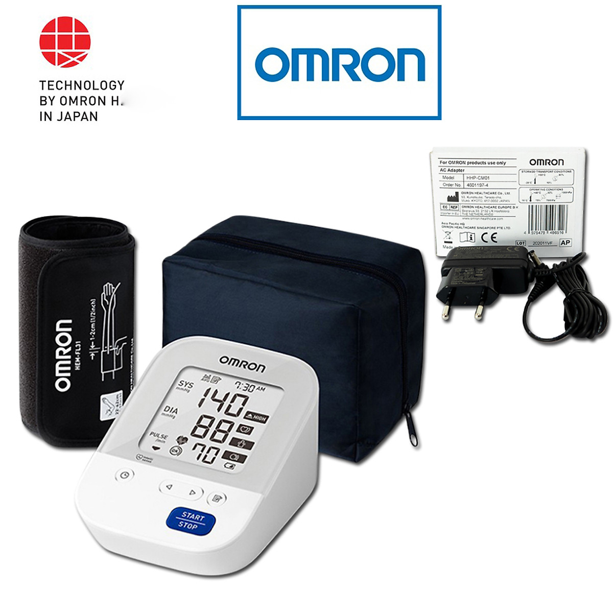 Máy đo huyết áp bắp tay omron hem 7156 + tặng kèm bộ đổi điện adapter chính hãng omron | công nghệ mới cảnh báo đột quỵ sớm