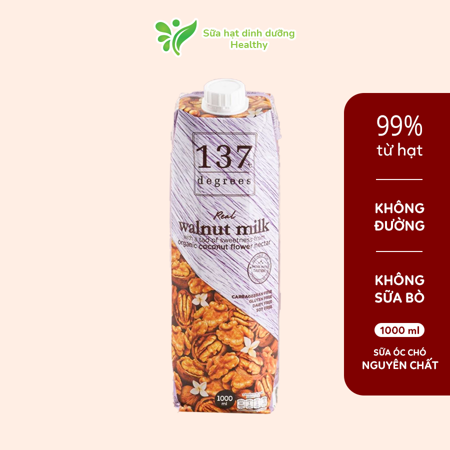 Sữa Hạt Óc Chó Nguyên Chất 137 Degrees - Không Đường, Không Sữa Bò, Không Đậu Nành (Hộp 1000ML)