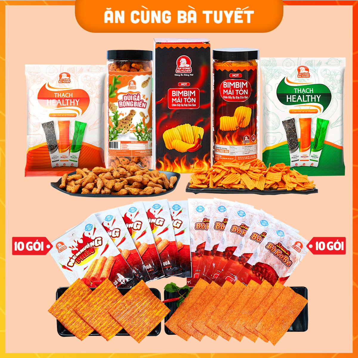 Combo BÀN TAY HOẢ TIỄN  gồm: 1 bim mái tôn +1 hũ đùi gà rong biển + 1 túi thạch rau củ+10 dải bò  +1