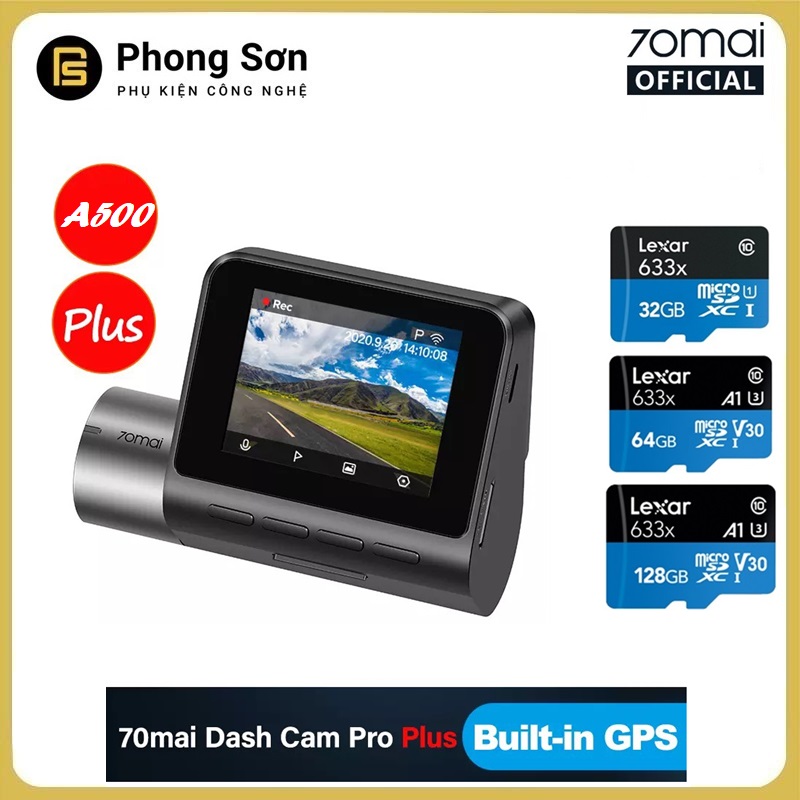 Camera hành trình 70mai Dash Cam Pro Plus , 70mai A500 Quốc tế , Tích hợp sẵn GPS , Cam hành trình xiaomi  , Bảo Hành 12 Tháng