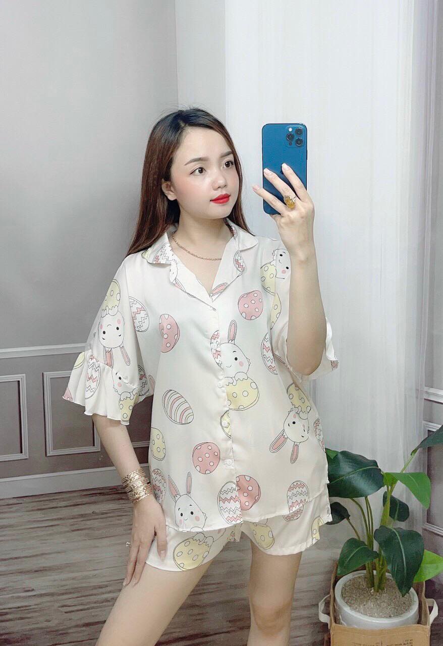 Đồ bộ pijama lụa 💖thiết kế quần sooc họa tiết chất liệu latin mát lịm cao cấp☘️đồ ngủ nữ