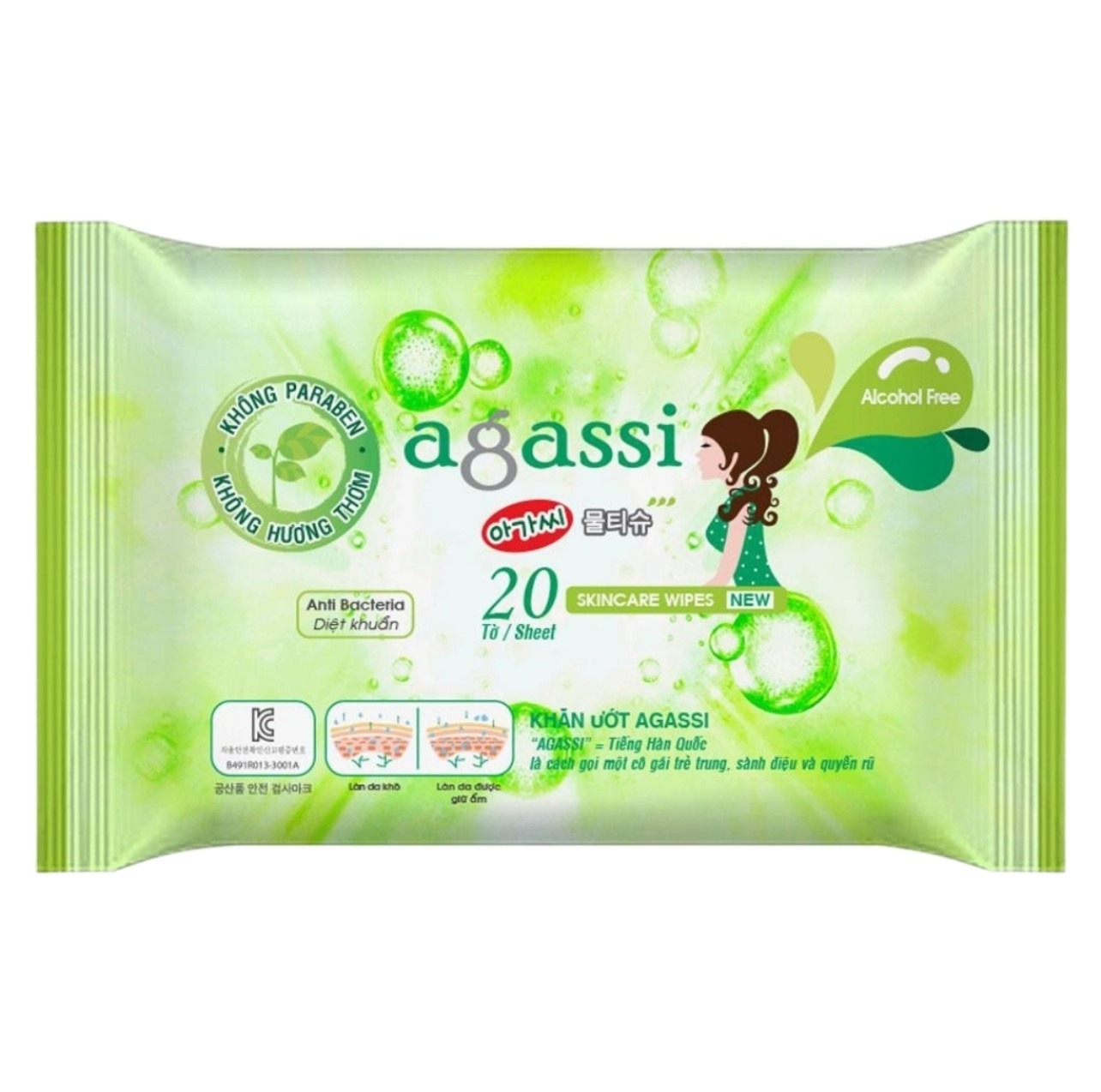 Khăn ướt Agassi 20 tờ không hương - Màu xanh