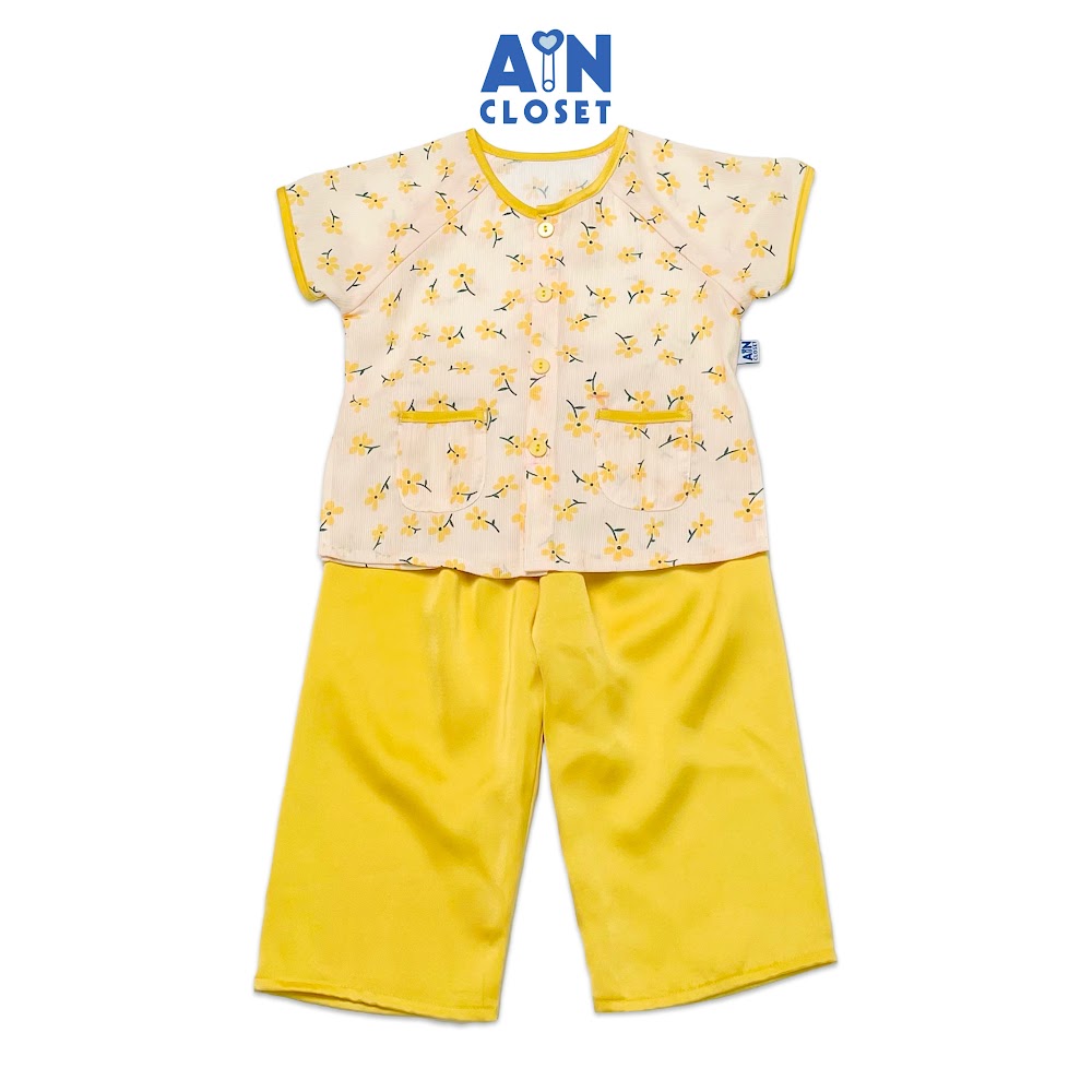 Bộ quần áo bà ba dài tay ngắn bé gái họa tiết hoa vàng lụa - aicdbgd1t3ro - ain closet