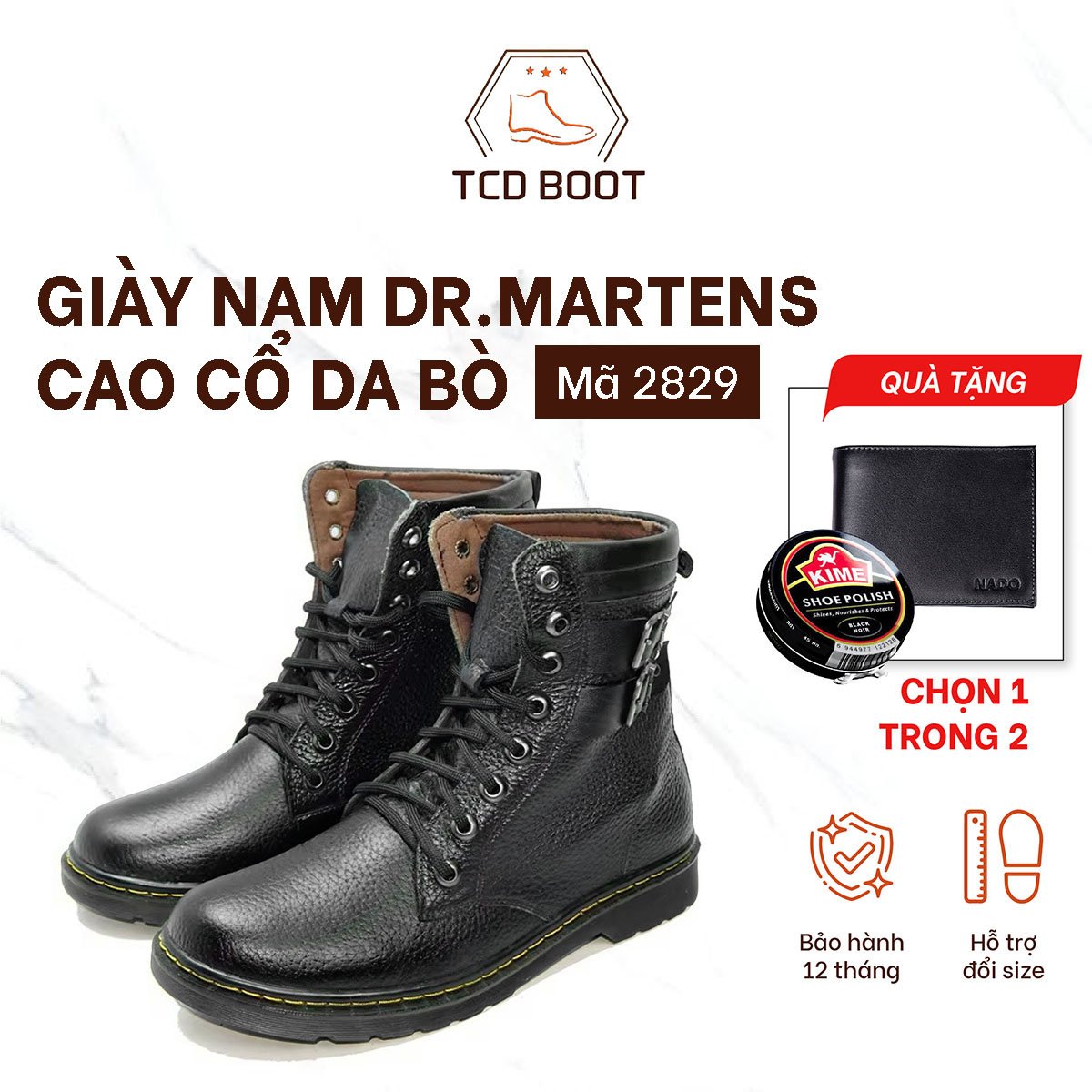 Giày nam dr.martens cao cổ da bò, giày da nam kiểu dáng công sở cao cấp mã 2829 - xưởng giày chelsea boot