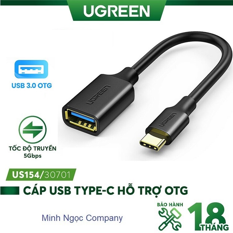 Cáp chuyển usb type-c sang usb 3.0 hỗ trợ chức năng otg dài 15cm ugreen us154
