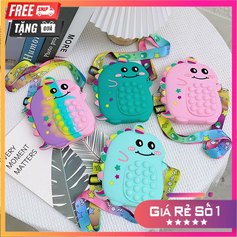 Túi đeo chéo mini cho bé - chất liệu silicon, hình khủng long siêu cute