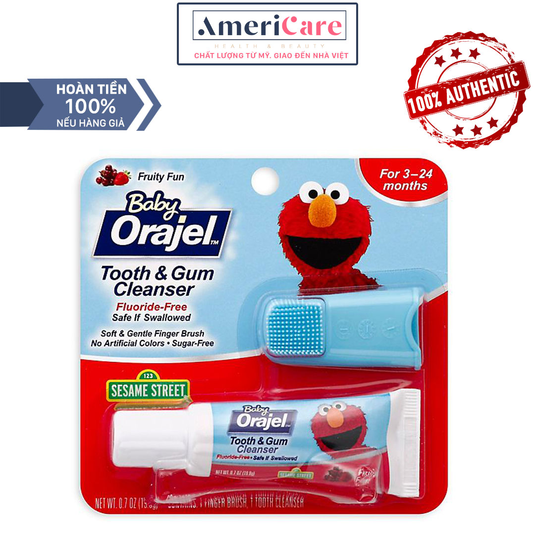 [Bill Mỹ] SET Bàn Chải Chà Nướu, Rơ Lưỡi và Kem đánh răng nuốt được cho bé ELMO Baby Orajel (19.8g)