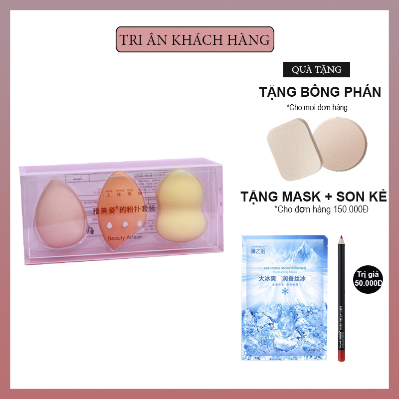 BÔNG MÚT TRANG ĐIỂM  COMBO 3 BÔNG（tặng 1 bông khi mua 1 combo) SIÊU MỀM MỊN CHUYÊN DỤNG DÀNH CHO MAKEUP MÚT HỒ LÔ VÀ GIỌT NƯỚC  MÀU NGẪU NHIÊN