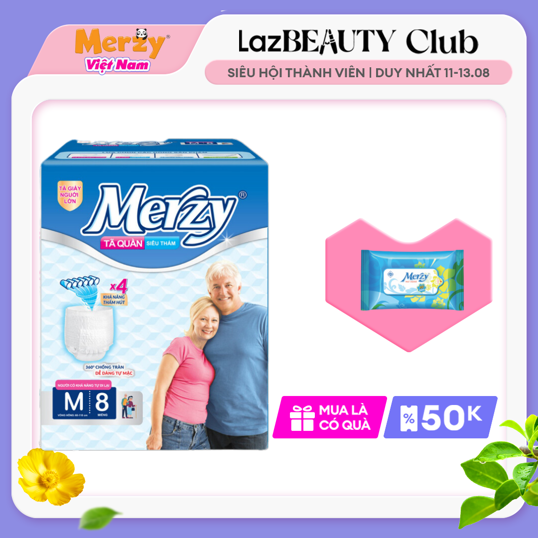 Tã quần người lớn MERZY Size M8/L7/XL6 tã người lớn chống tràn bỉm người già khô thoáng