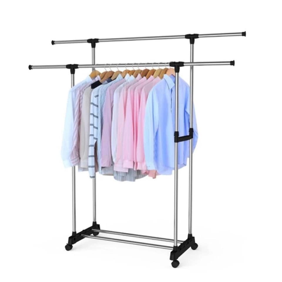 Dàn phơi quần áo inox 2 tầng có bánh xe