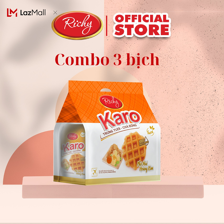 Combo 3 bịch bánh Karo trứng tươi vị phô mai hoàng kim