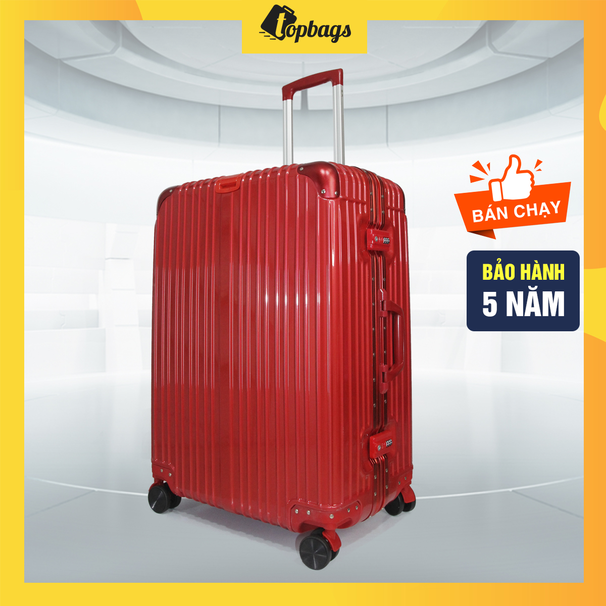 Vali khung nhôm khóa sập hải quan TSA, bảo hành 5 năm - Màu đỏ size 26"