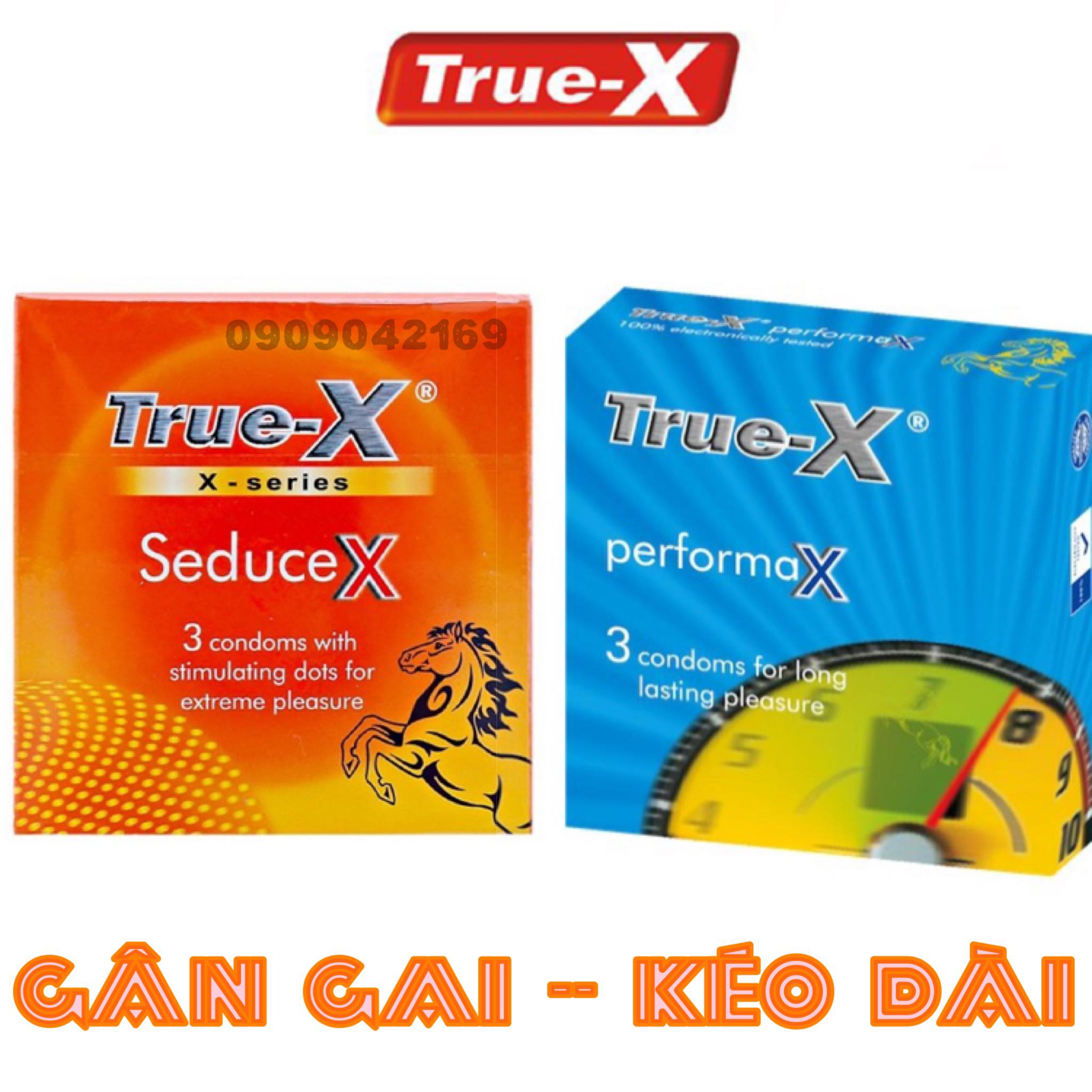 Bộ 2 bao cao su kéo dài thời gian true-x performax -- true-x seducex gân gai