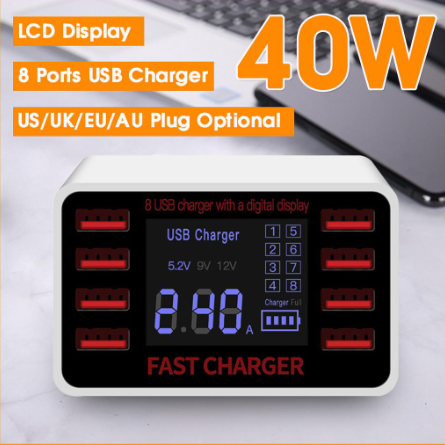 Bộ sạc 8 cổng usb 5v-8a 40w f6 tích hợp màn hình lcd tự động điều chỉnh điện áp