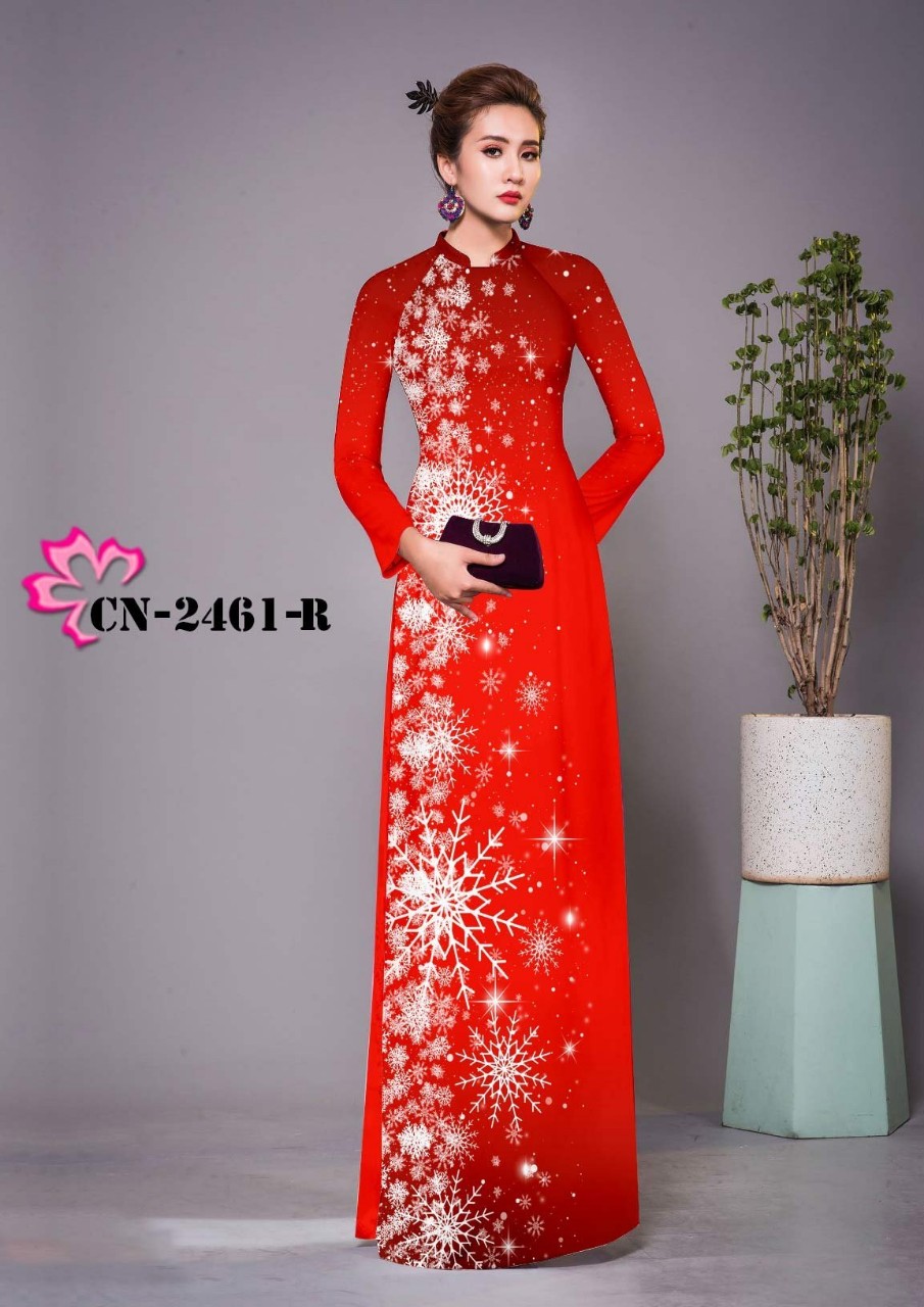 Vải áo dài cao cấp hoạ tiết Noel - lụa Bảo Anh/ Ngọc Nhung