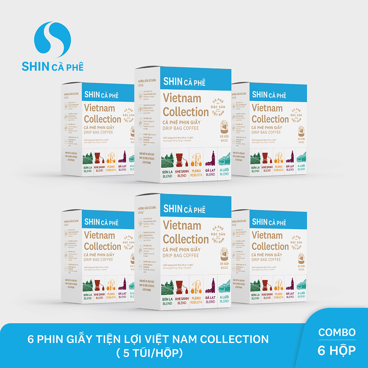 SHIN Cà phê - Combo Việt nam Collection Phin giấy tiện lợi 6 hộp