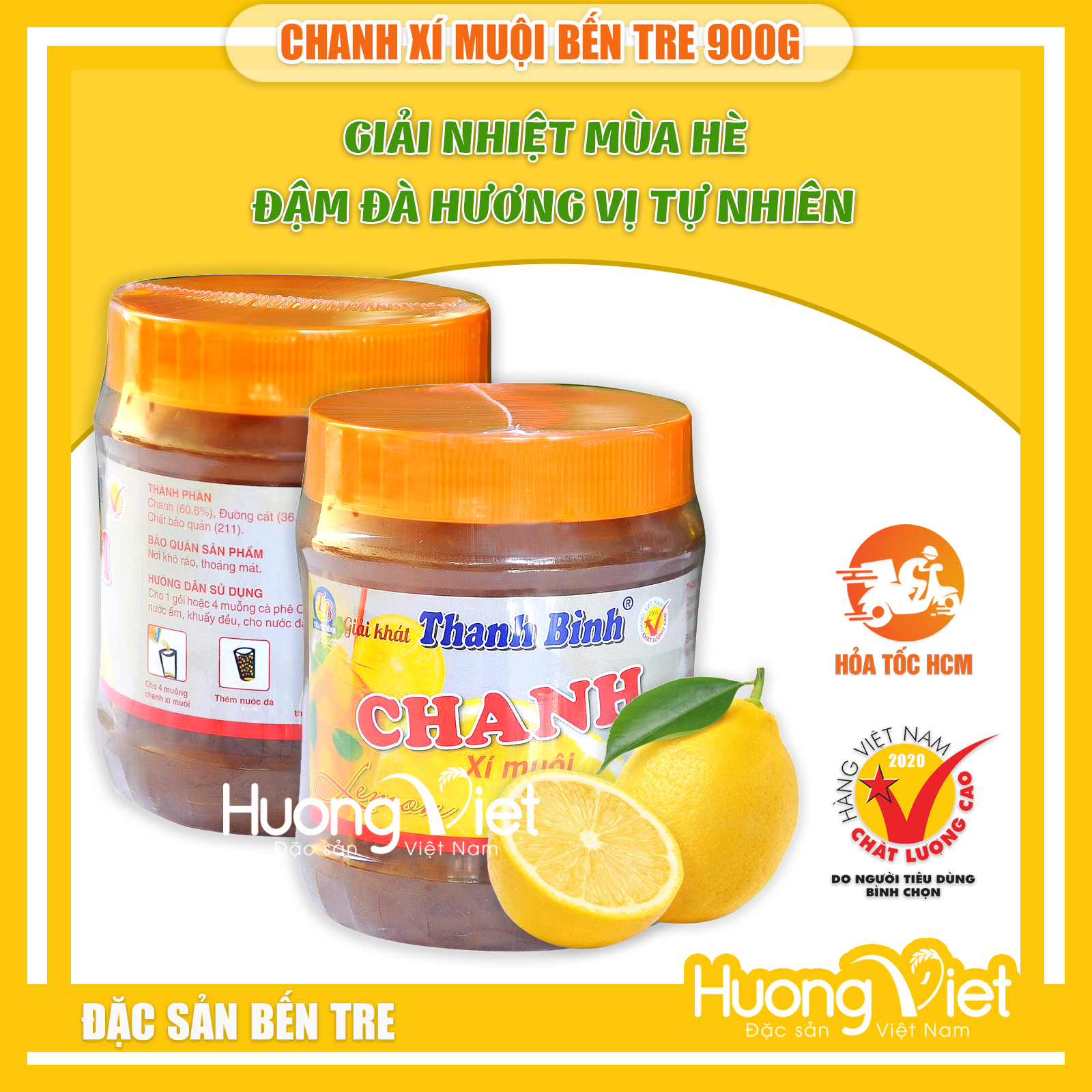 CHANH xí muội Thanh Bình, chanh xí muội chua chua, ngọt ngọt giải khát mùa hè hũ 900g, đặc sản Bến Tre