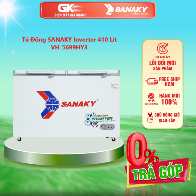 Tủ Đông SANAKY Inverter 410 Lít VH-5699HY3 công nghệ Inverter tiết kiệm điện chân tủ có bánh xe chịu lực dễ dàng di chuyển - GIAO TOÀN QUỐC - FREESHIP HCM