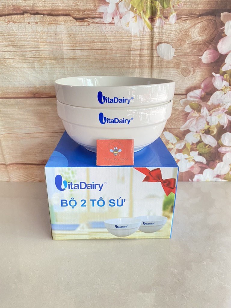 Bộ 2 tô sứ trắng có ngấn cao cấp hkm Vitadairy 7in - 18cm